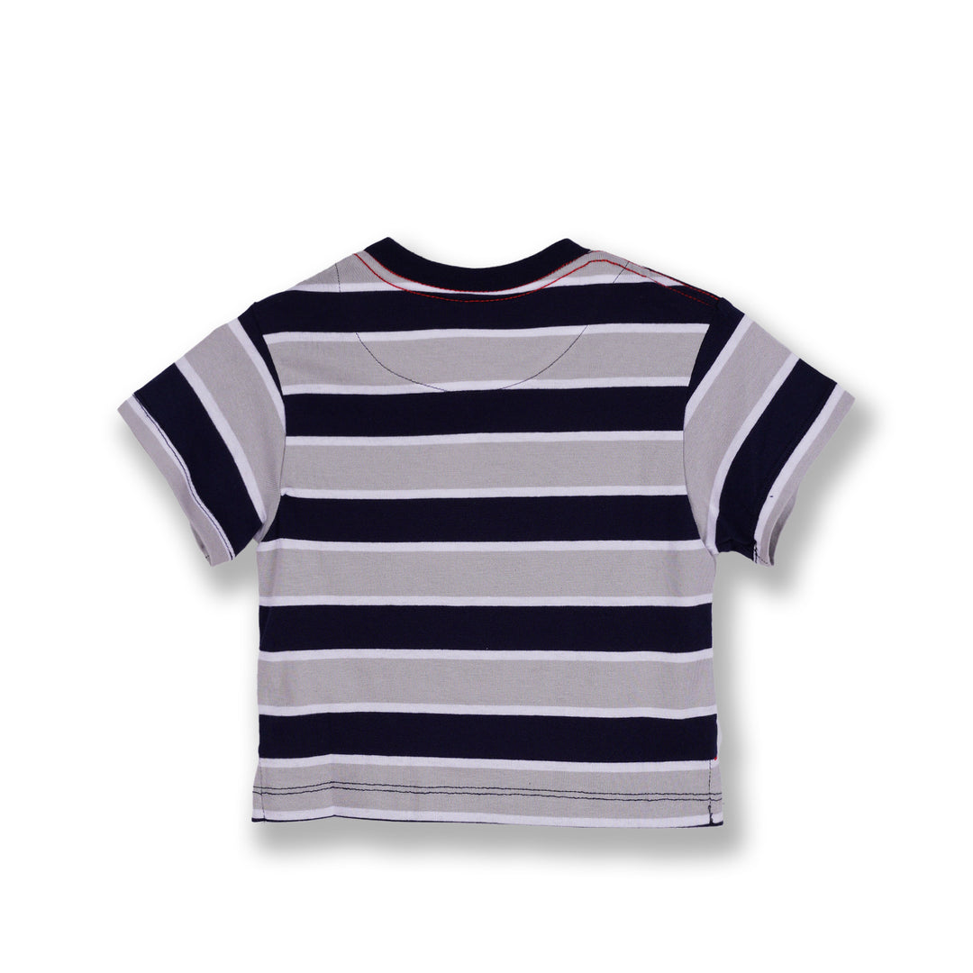 Poney Boys Navy Oversized Striped Round Neckline Short Sleeve Tee