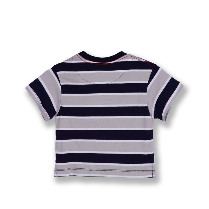 Poney Boys Navy Oversized Striped Round Neckline Short Sleeve Tee
