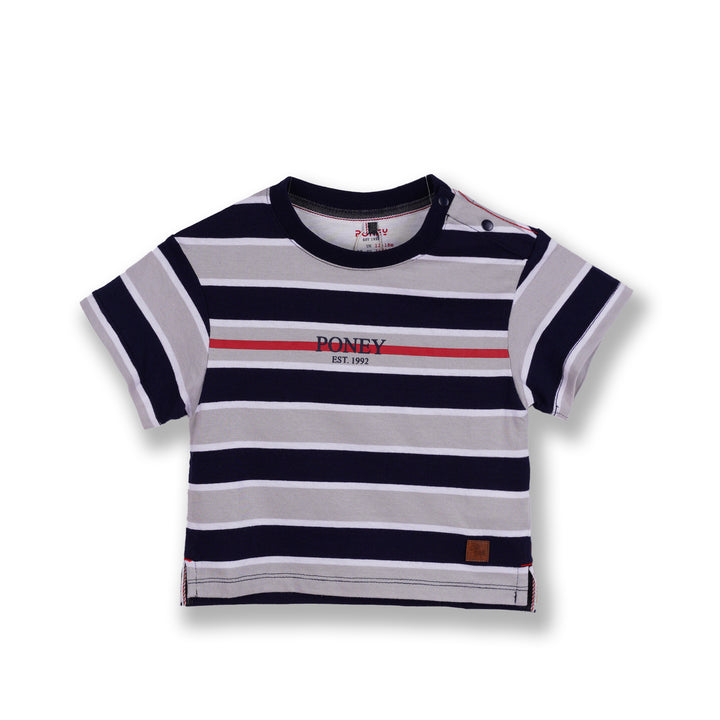 Poney Boys Navy Oversized Striped Round Neckline Short Sleeve Tee