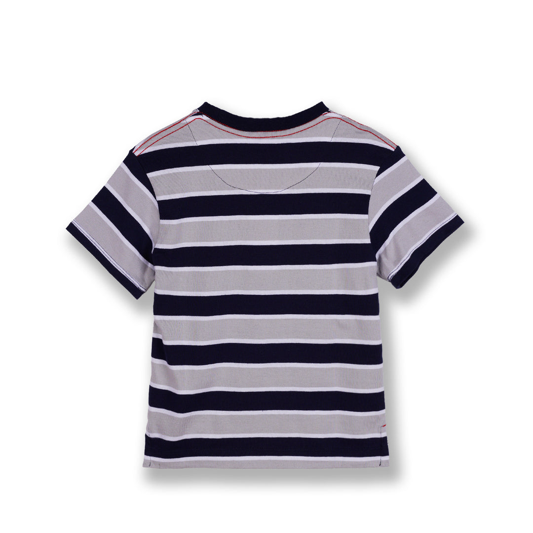 Poney Boys Navy Oversized Striped Round Neckline Short Sleeve Tee