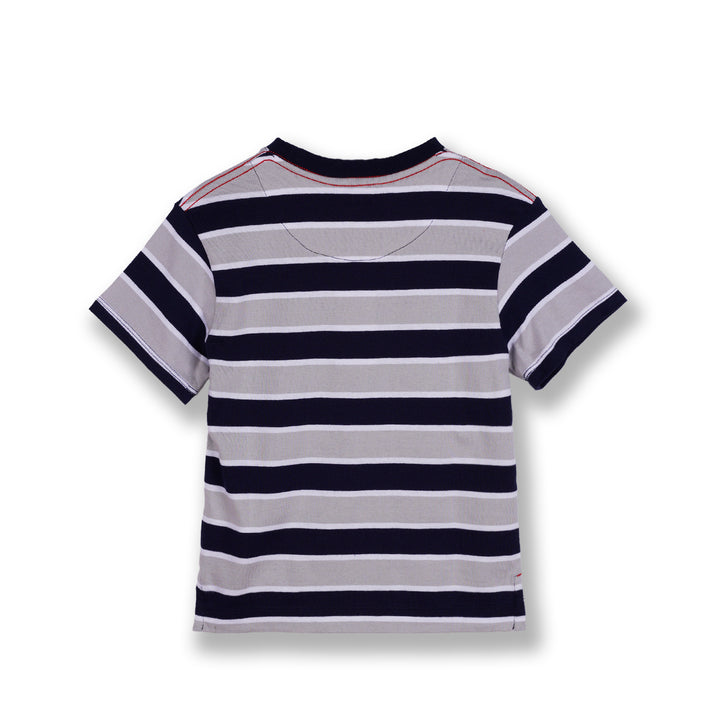 Poney Boys Navy Oversized Striped Round Neckline Short Sleeve Tee