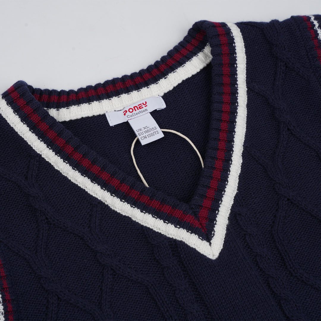 Poney Boys Navy Oversized Cable Knit Vest