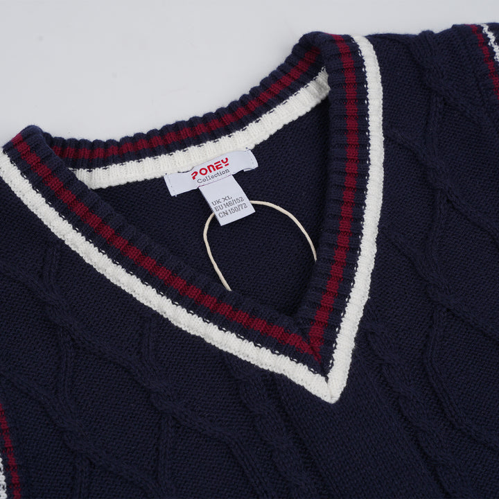 Poney Boys Navy Oversized Cable Knit Vest