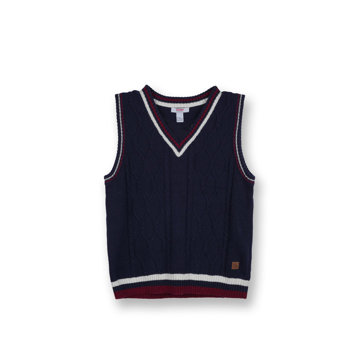 Poney Boys Navy Oversized Cable Knit Vest