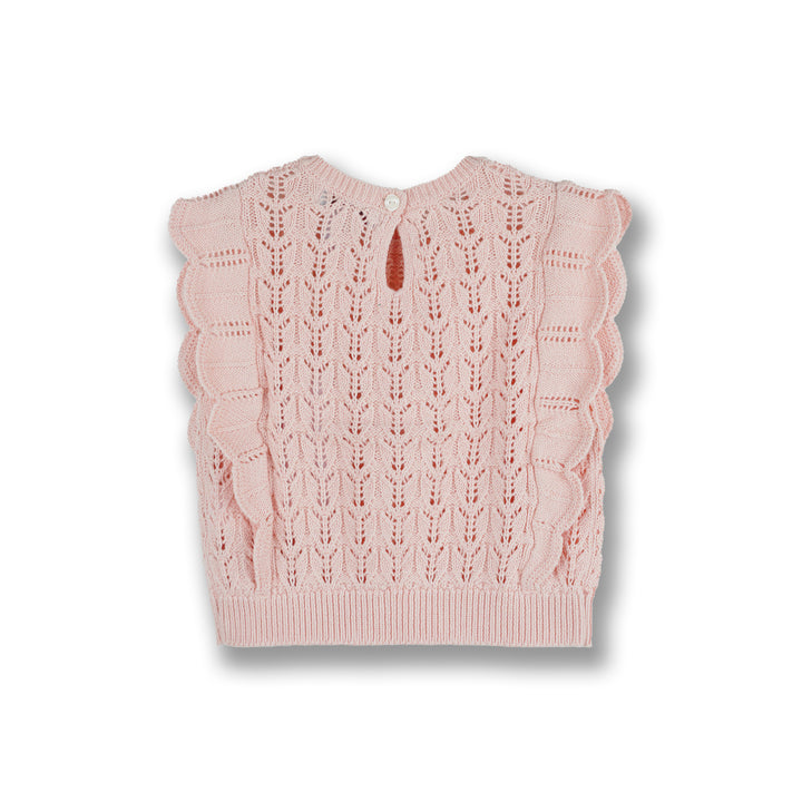 Poney Girls Light Pink Sleeveless Pointelle Sweater