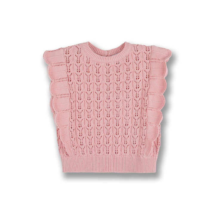 Poney Girls Pink Sleeveless Pointelle Sweater
