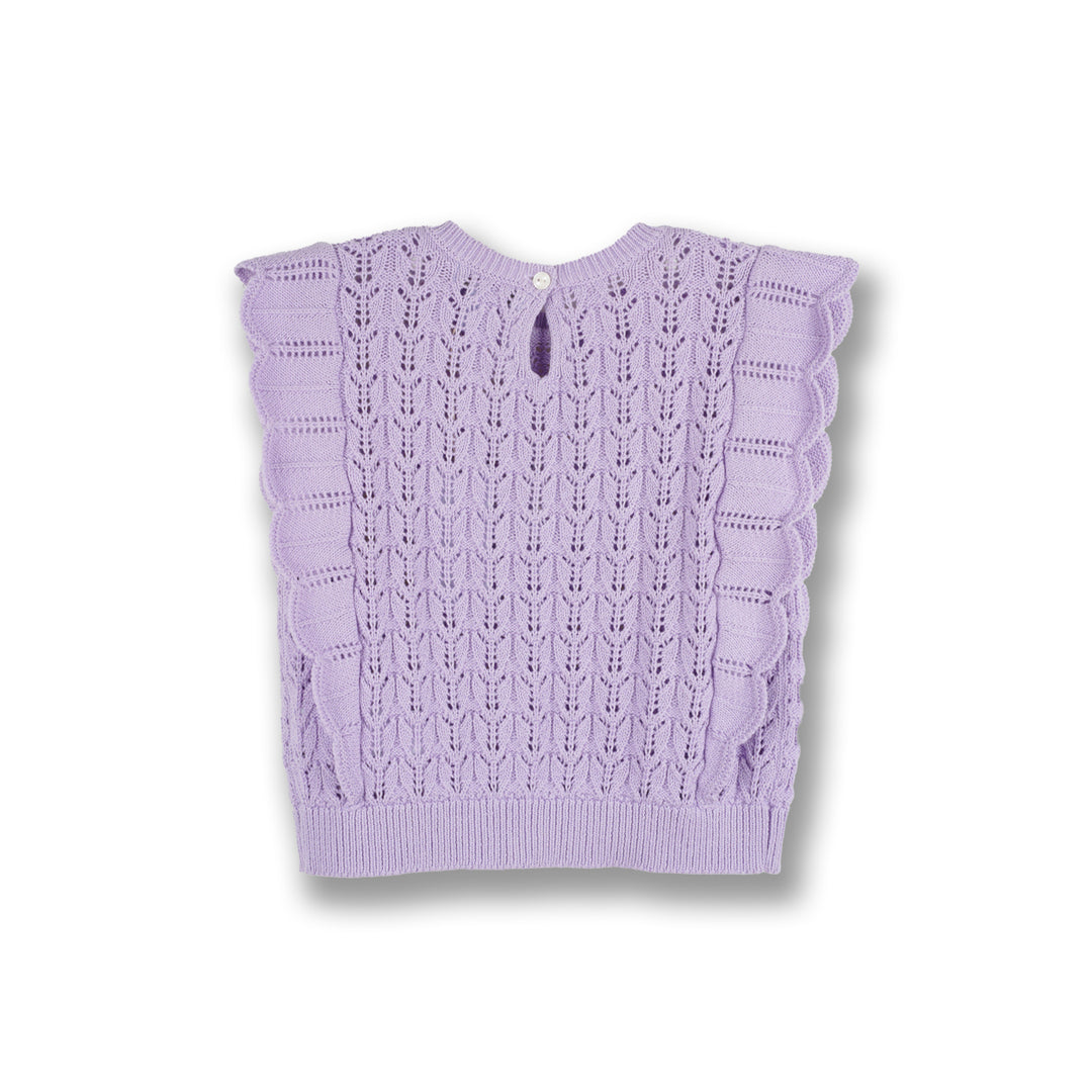 Poney Girls Light Purple Sleeveless Pointelle Sweater