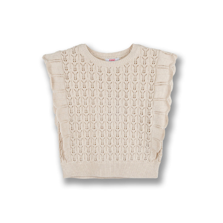 Poney Girls Khaki Sleeveless Pointelle Sweater