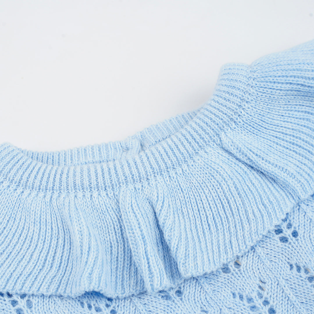 Poney Girls Light Blue Short Sleeve Pointelle Sweater