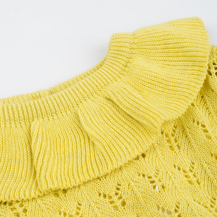 Poney Girls Yellow Short Sleeve Pointelle Sweater