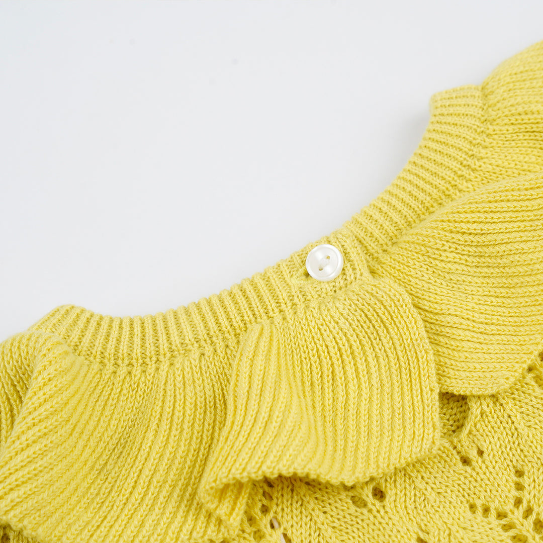 Poney Girls Yellow Short Sleeve Pointelle Sweater