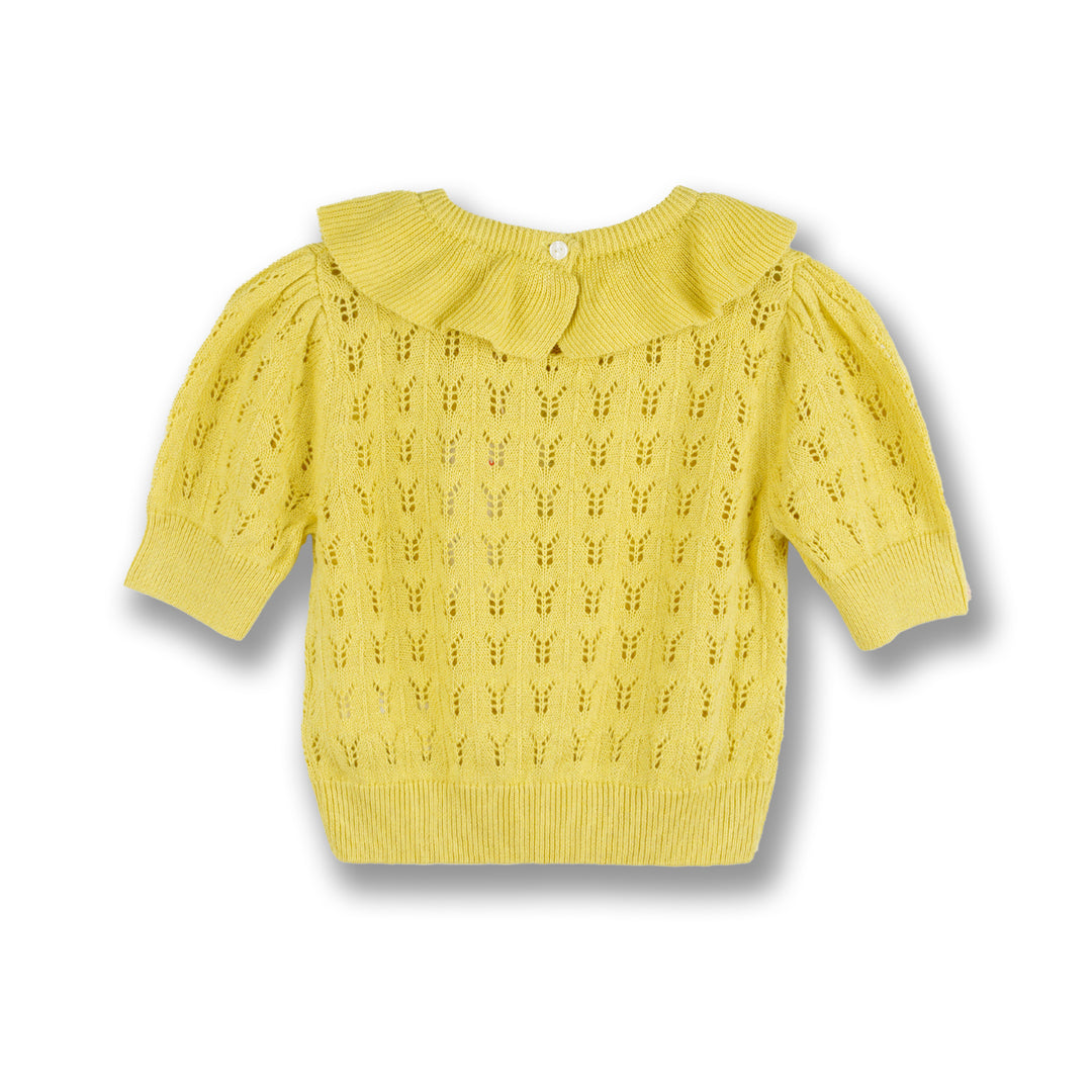 Poney Girls Yellow Short Sleeve Pointelle Sweater