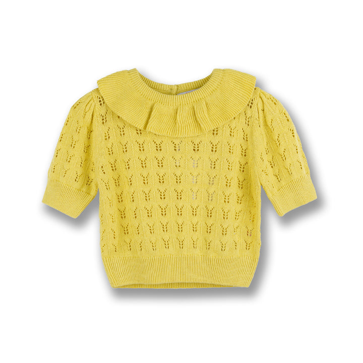 Poney Girls Yellow Short Sleeve Pointelle Sweater