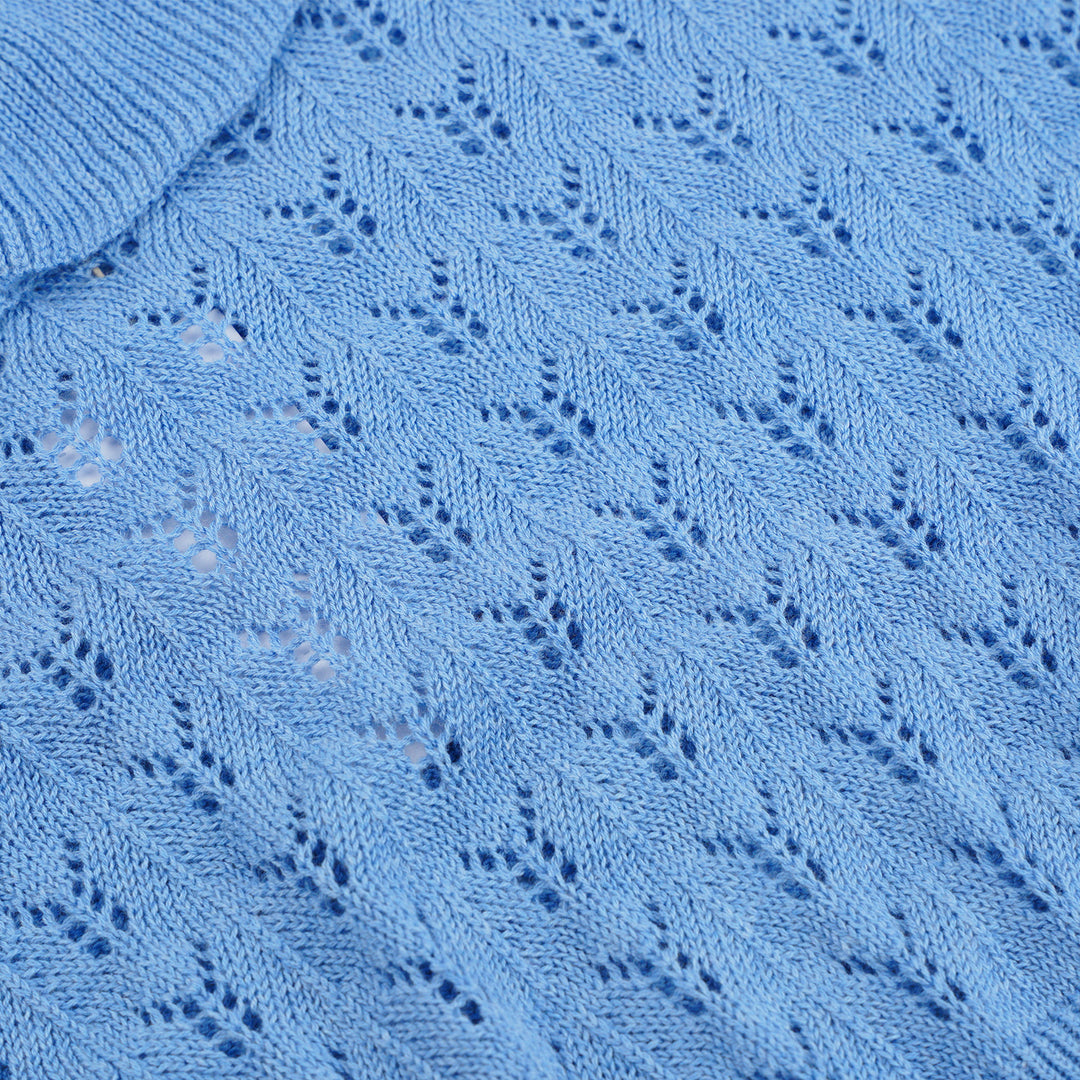 Poney Girls Blue Short Sleeve Pointelle Sweater