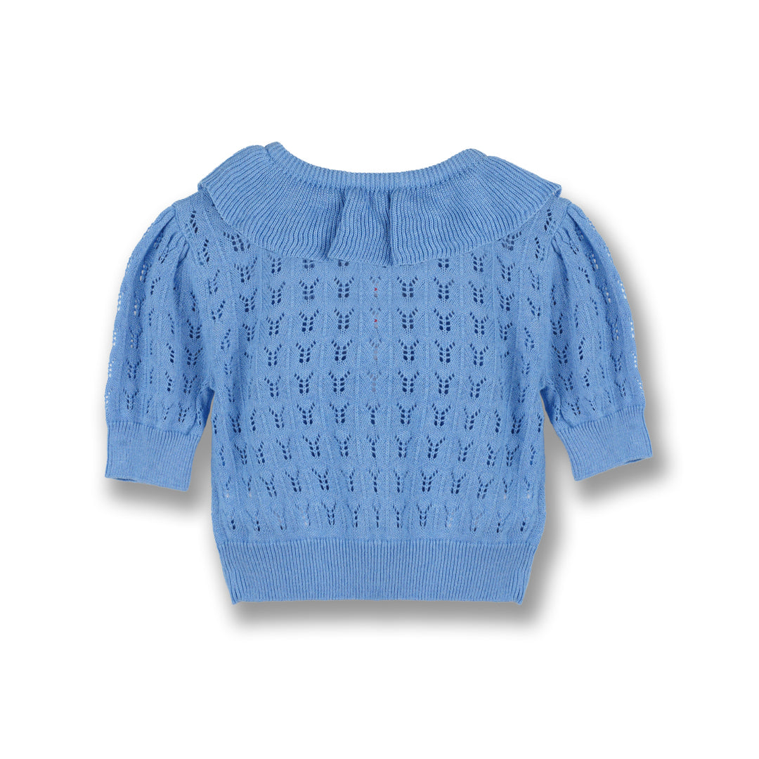 Poney Girls Blue Short Sleeve Pointelle Sweater