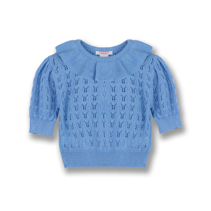 Poney Girls Blue Short Sleeve Pointelle Sweater