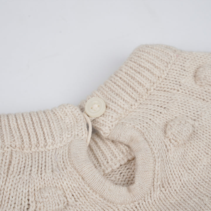 Poney Girls Khaki Long Sleeve Jacquard Cable Knit Sweater