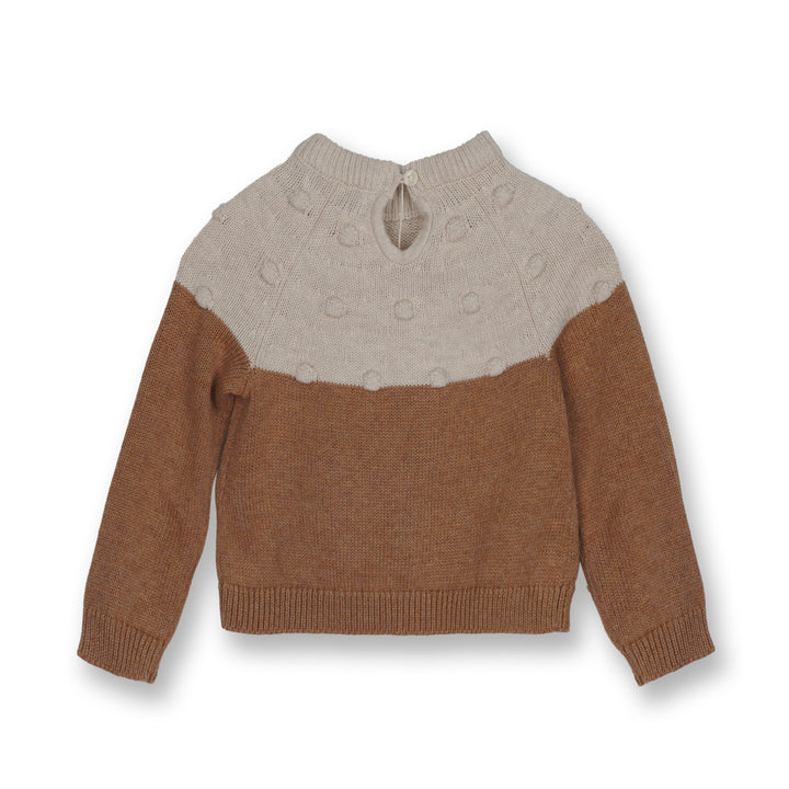 Poney Girls Khaki Long Sleeve Jacquard Cable Knit Sweater