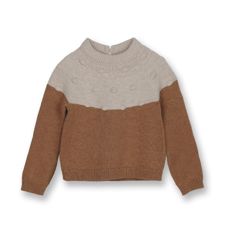 Poney Girls Khaki Long Sleeve Jacquard Cable Knit Sweater