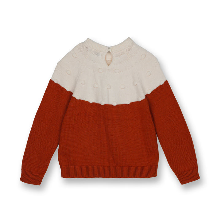Poney Girls Brown Long Sleeve Jacquard Cable Knit Sweater
