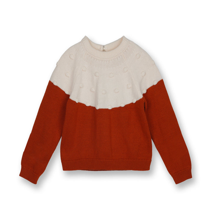 Poney Girls Brown Long Sleeve Jacquard Cable Knit Sweater
