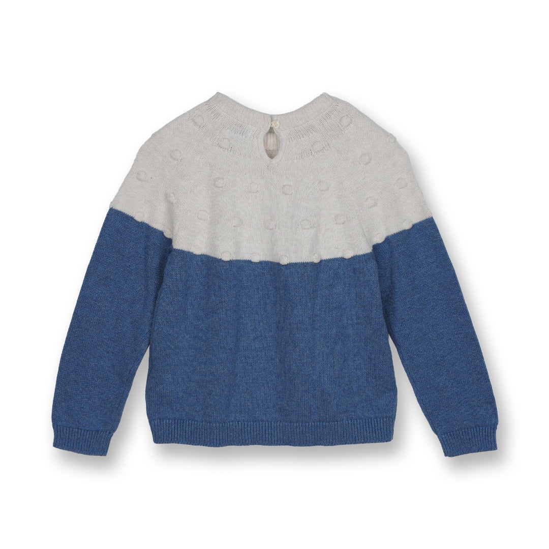 Poney Girls Blue Long Sleeve Jacquard Cable Knit Sweater