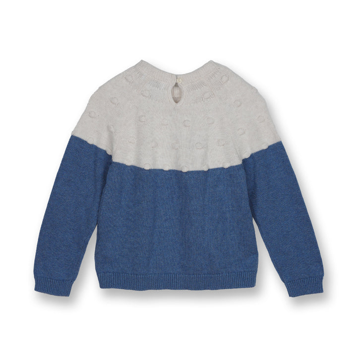 Poney Girls Blue Long Sleeve Jacquard Cable Knit Sweater