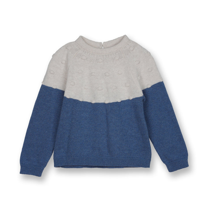 Poney Girls Blue Long Sleeve Jacquard Cable Knit Sweater