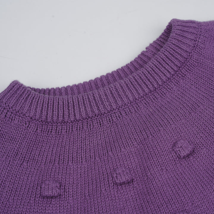Poney Girls Purple Long Sleeve Jacquard Cable Knit Sweater