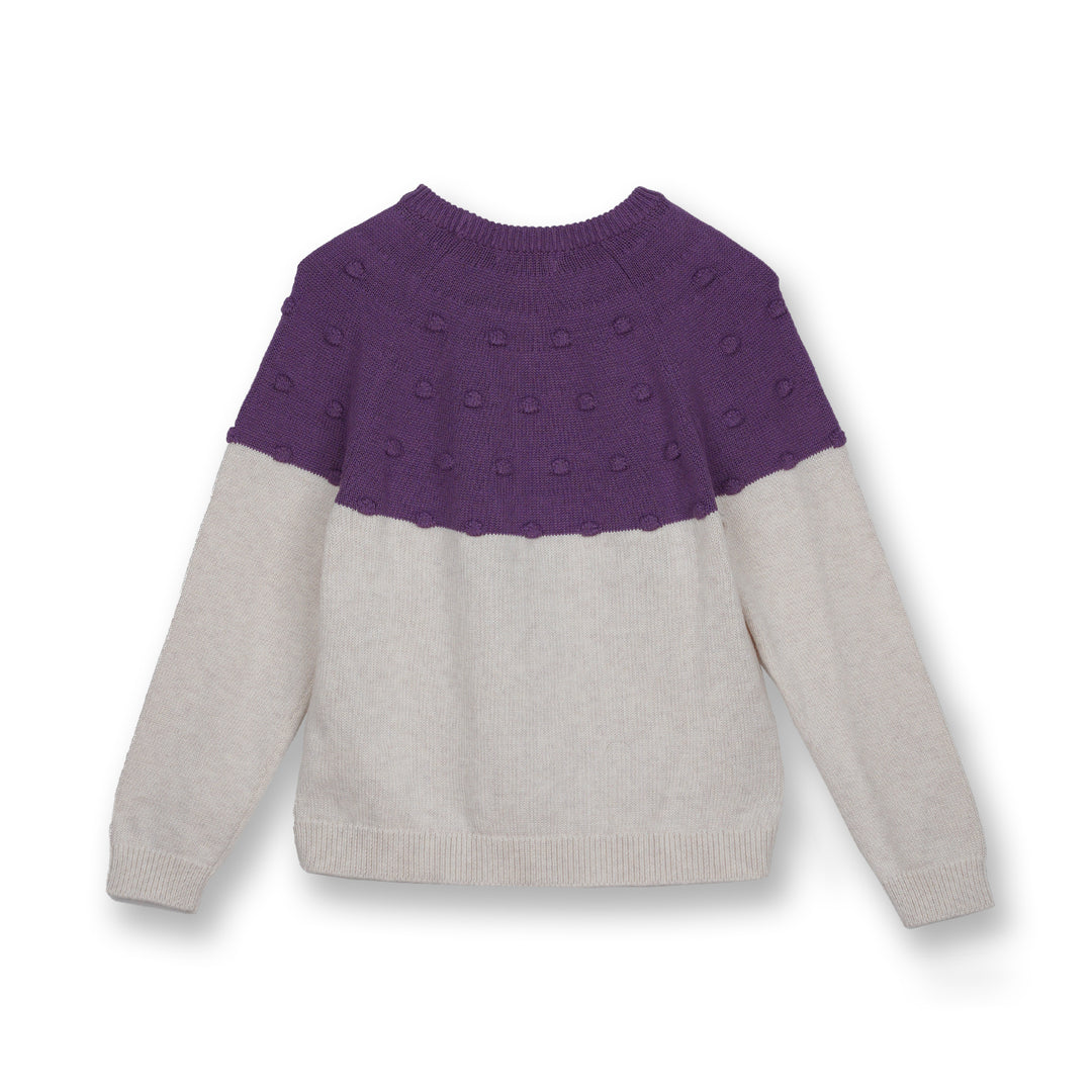 Poney Girls Purple Long Sleeve Jacquard Cable Knit Sweater