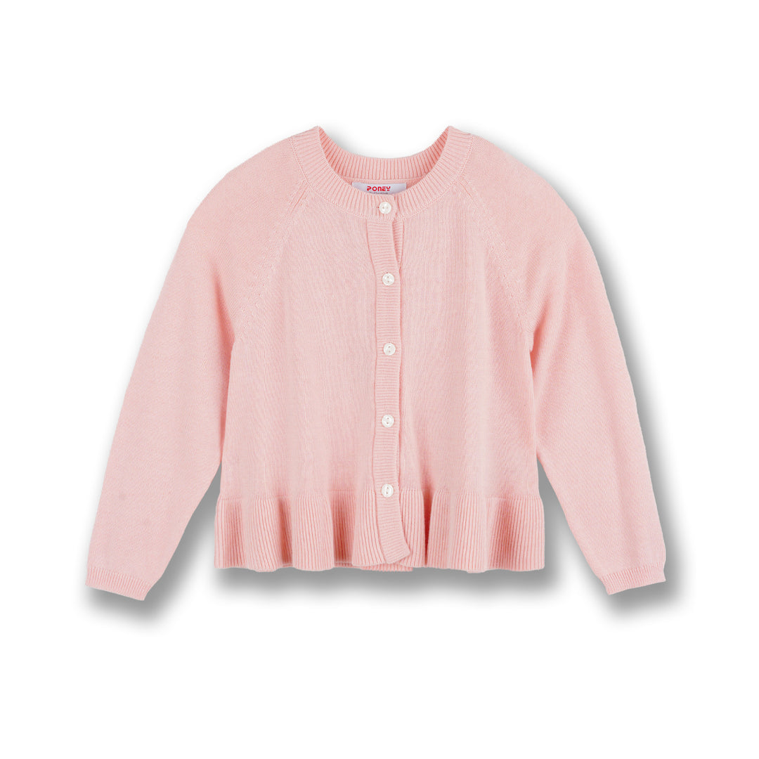 Poney Girls Light Pink Ruffled Hem Cardigan