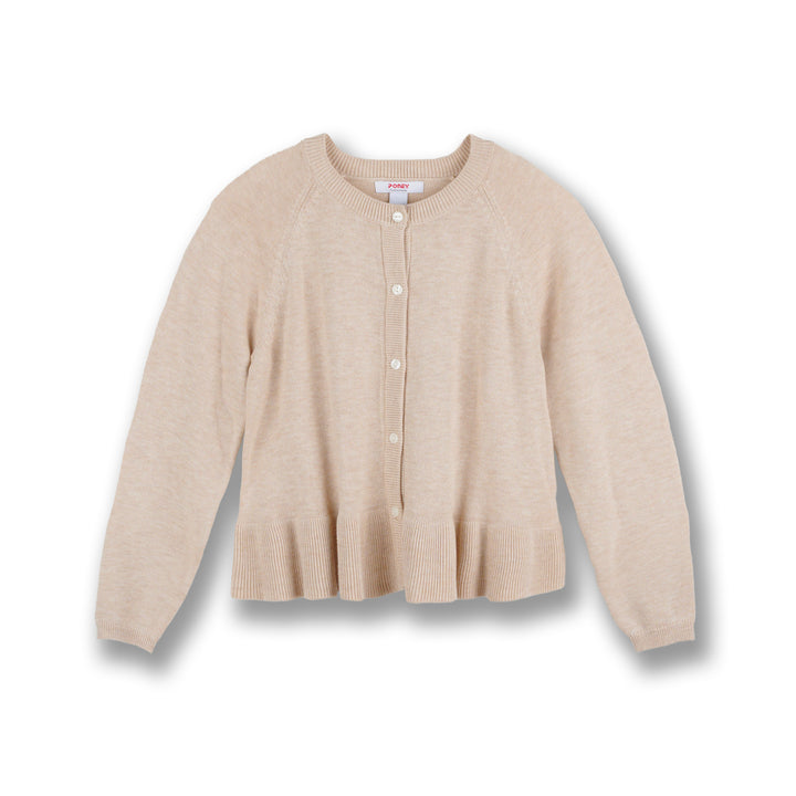 Poney Girls Beige Ruffled Hem Cardigan