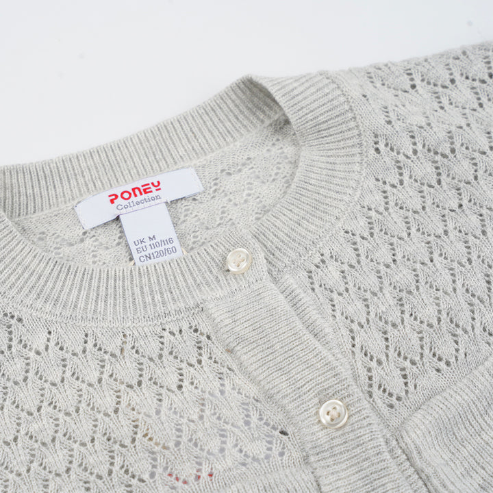 Poney Girls Light Grey Pointelle Cardigan