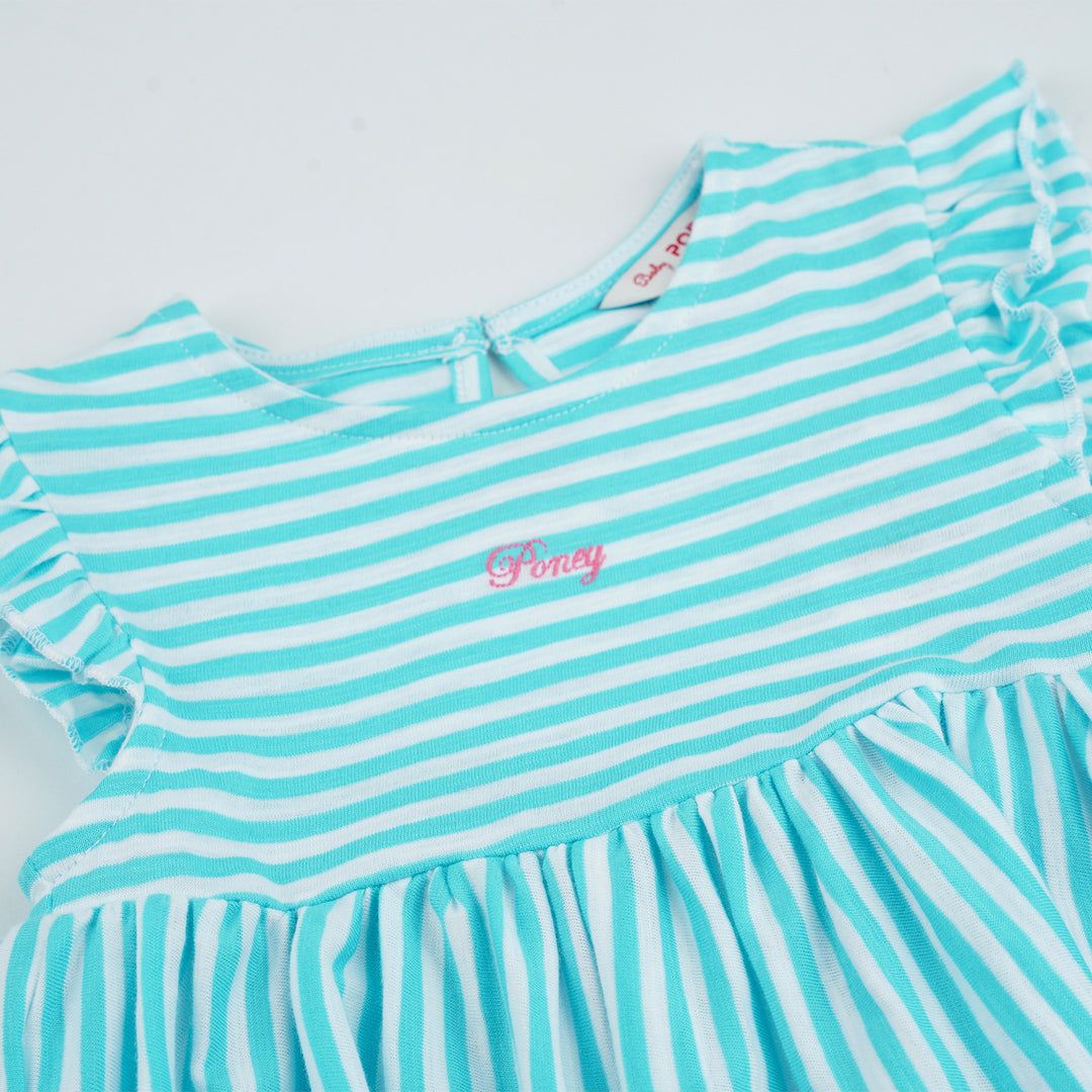 Poney Girls Light Blue Misty Striped Sleeveless Dress
