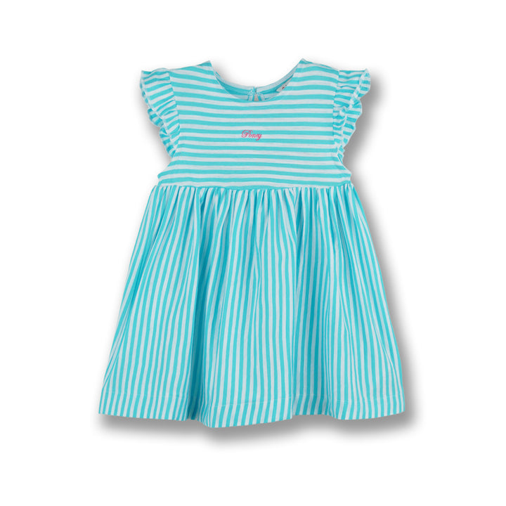 Poney Girls Light Blue Misty Striped Sleeveless Dress