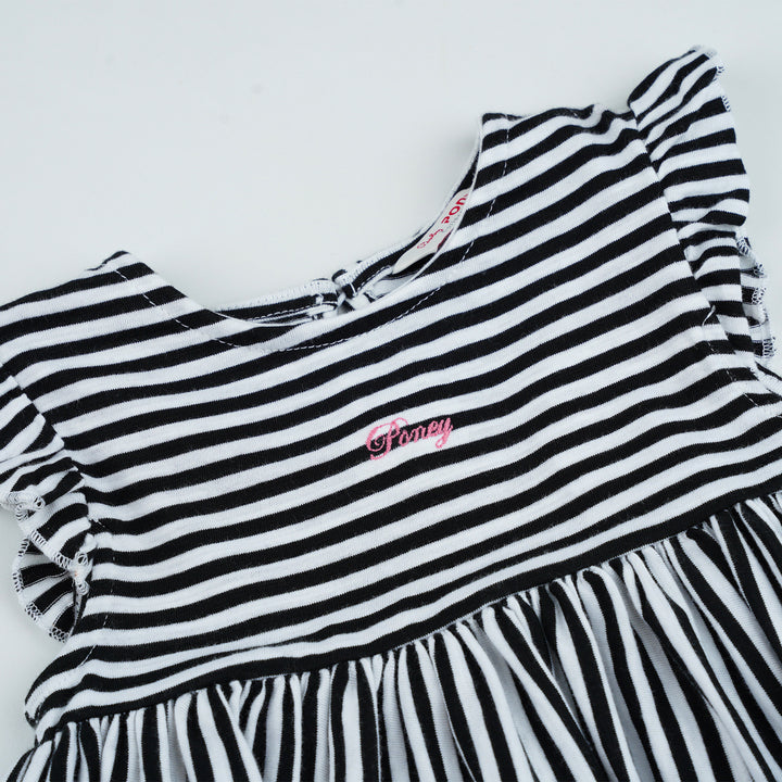 Poney Girls Black Graphite Striped Sleeveless Dress