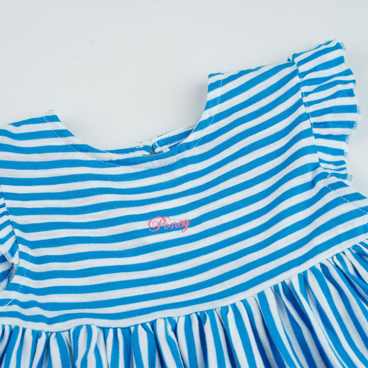 Poney Girls Blue Crystal Teal Striped Sleeveless Dress