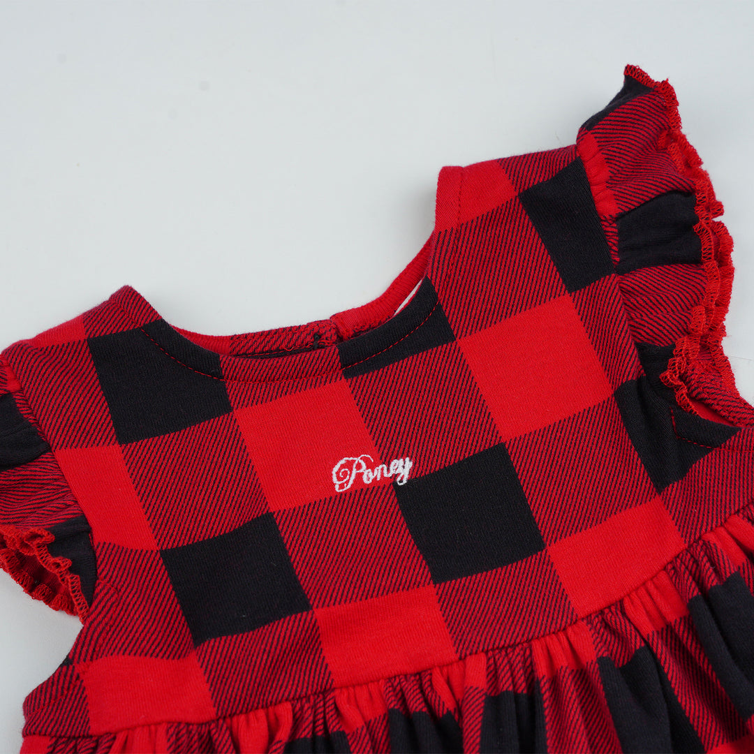 Poney Girls Red Checks Sleeveless Dress