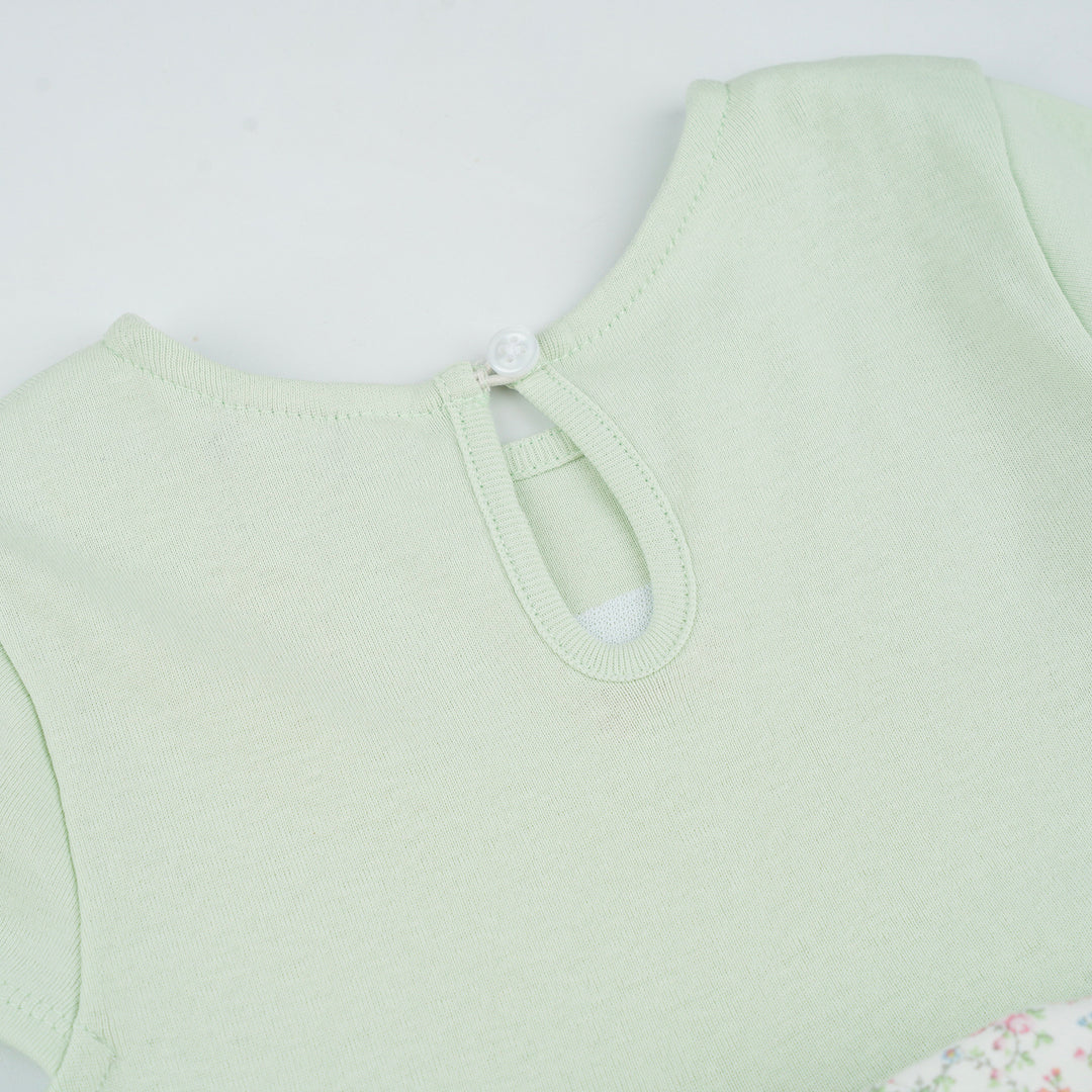 Poney Girls Light Green Tint Floral Short Sleeve Dress