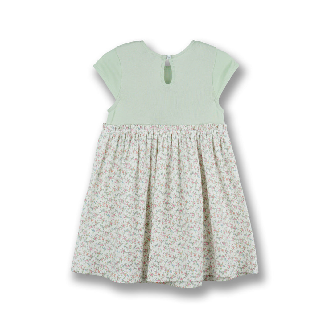 Poney Girls Light Green Tint Floral Short Sleeve Dress