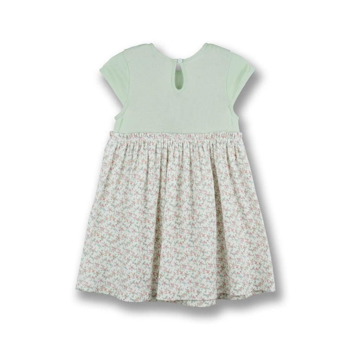 Poney Girls Light Green Tint Floral Short Sleeve Dress