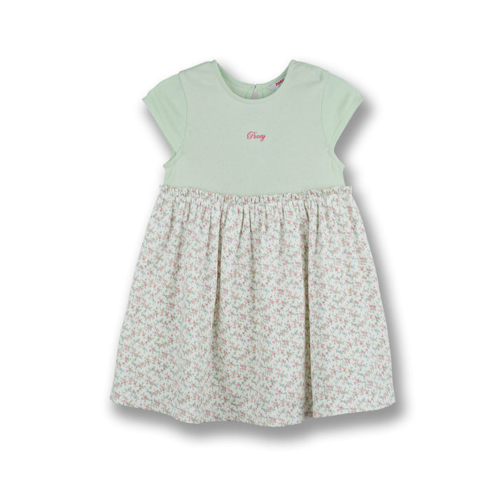 Poney Girls Light Green Tint Floral Short Sleeve Dress