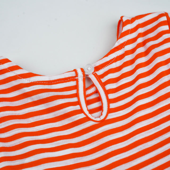 Poney Girls Orange Tangerine Tango Stripe Short Sleeve Dress