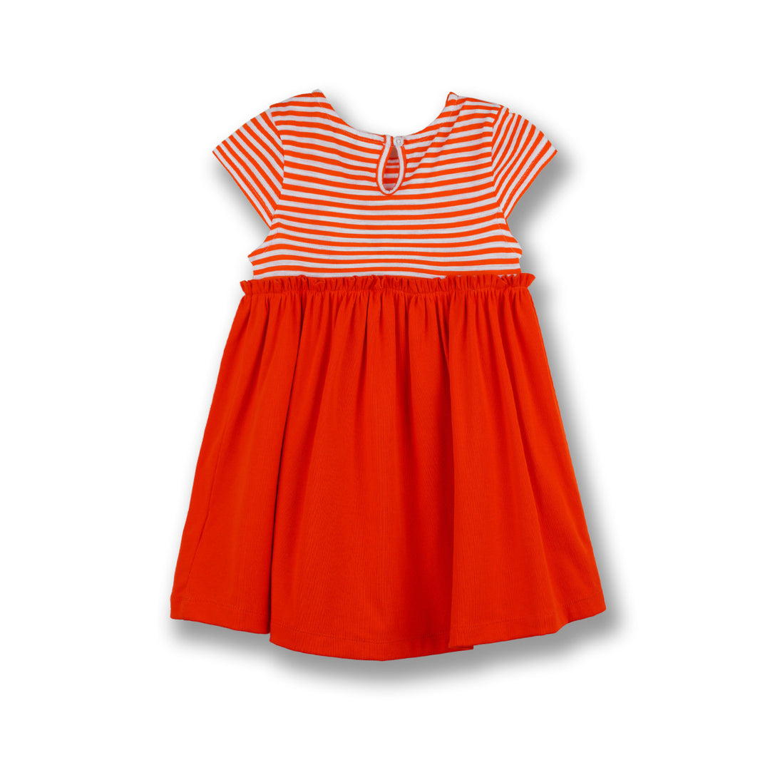 Poney Girls Orange Tangerine Tango Stripe Short Sleeve Dress