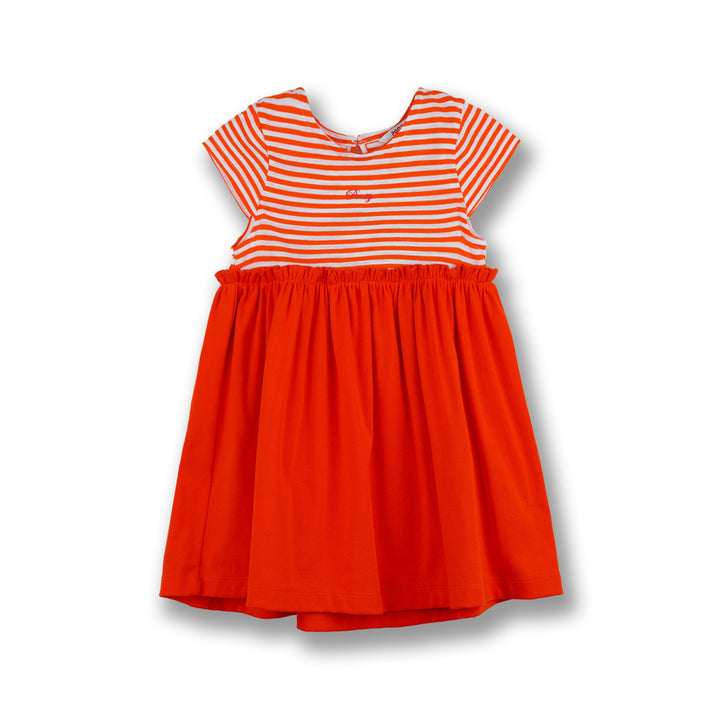 Poney Girls Orange Tangerine Tango Stripe Short Sleeve Dress