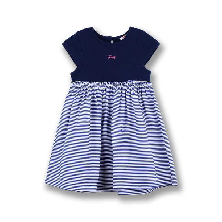 Poney Girls Navy Midnight Blue Striped Short Sleeve Dress