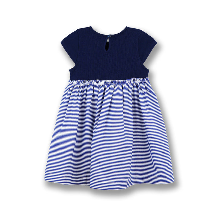 Poney Girls Navy Midnight Blue Striped Short Sleeve Dress