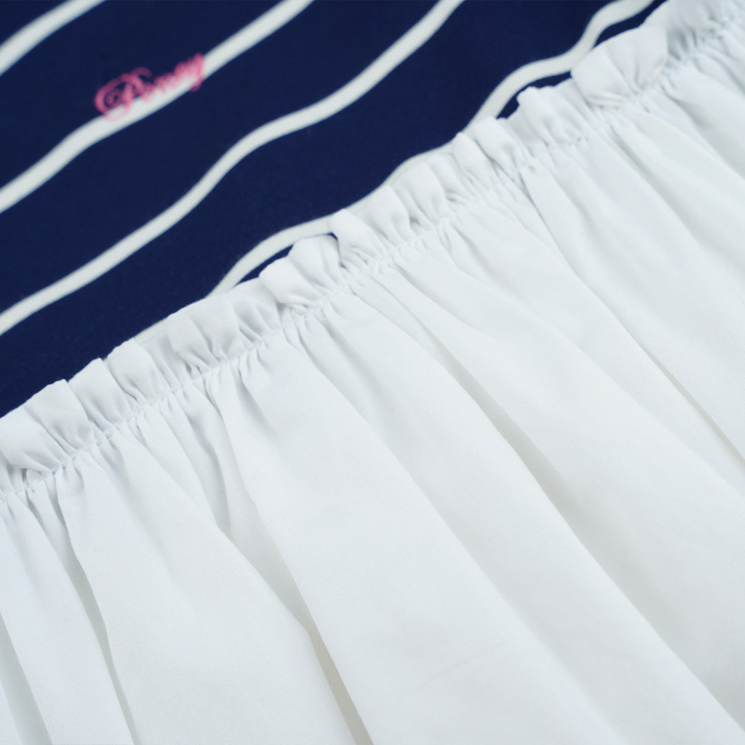 Poney Girls Navy Pale Cloud Stripe Short Sleeve Dress