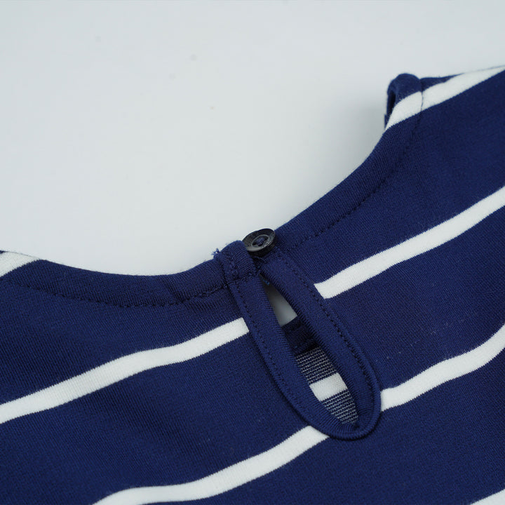 Poney Girls Navy Pale Cloud Stripe Short Sleeve Dress