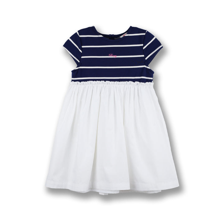 Poney Girls Navy Pale Cloud Stripe Short Sleeve Dress